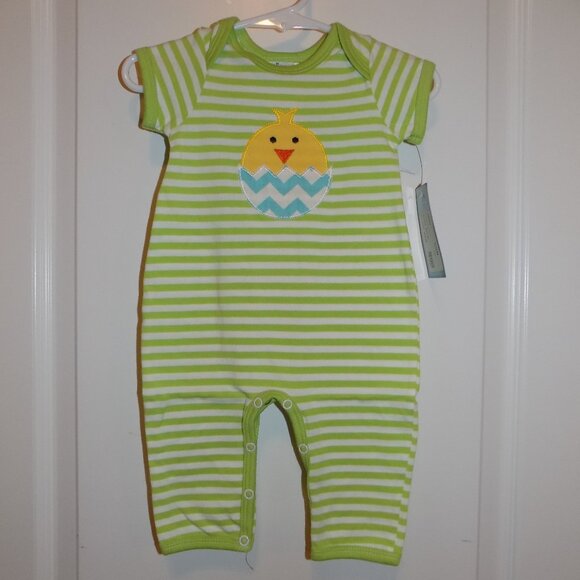 BOYS N BERRIES Green Striped Knit Romper Easter Spring Chick Egg Sz 3-6M NWT - Picture 1 of 6